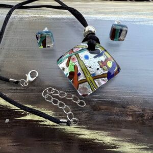 Murano Glass Pendant and Earrings Set